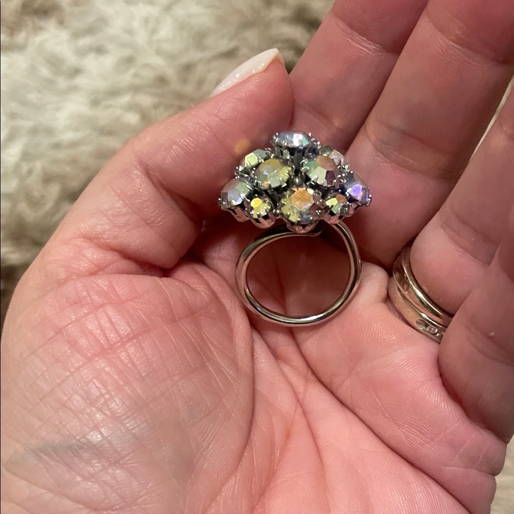 Source Unknown Iridescent Crystal Cluster Ring - Silver